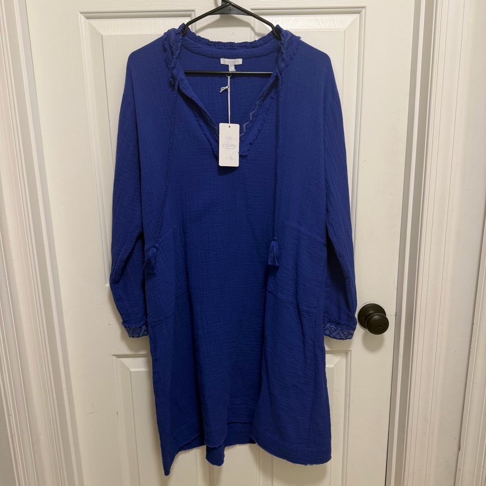 Johnny Was Calme GHENAR V-NECK DRESS Blue Size Small